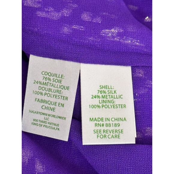 Lilly Pulitzer Purple Silver Metallic Giana Silk Long Sleeve Blouse Medium - Picture 8 of 8